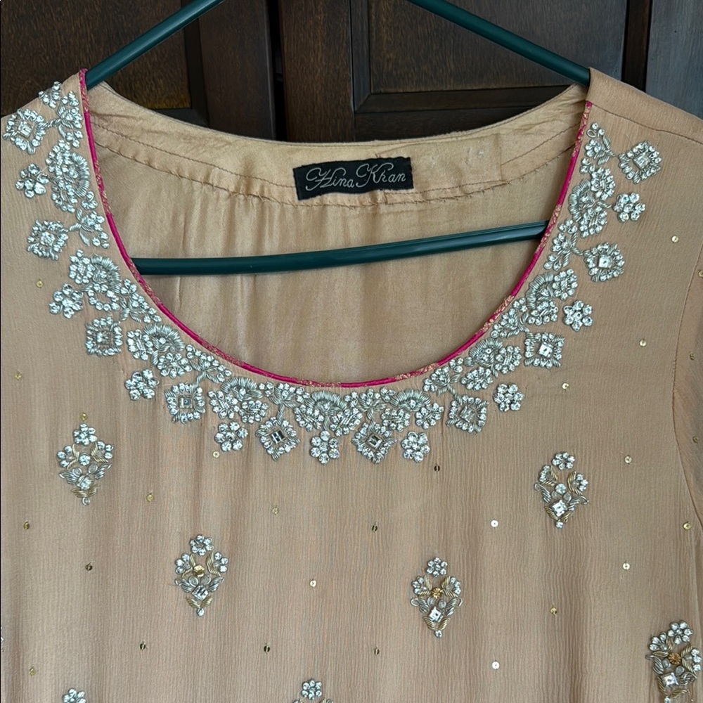 Hina Khan Embellished Tan Top